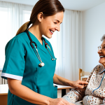 **

"A caring nurse in a professional uniform, assisting a senior patient with dementia in a bright and cheerful nursing home activity room. The patient is engaged in a gentle activity like painting or puzzles. Fully clothed, appropriate attire, safe for work, perfect anatomy, natural proportions, professional, modest, family-friendly."

**