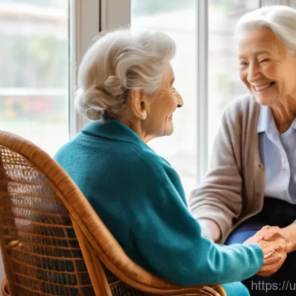요양병원 입소 자격 조건 - **Prompt:** A heartwarming scene inside a modern, brightly lit old age home. An elderly woman, with ...
