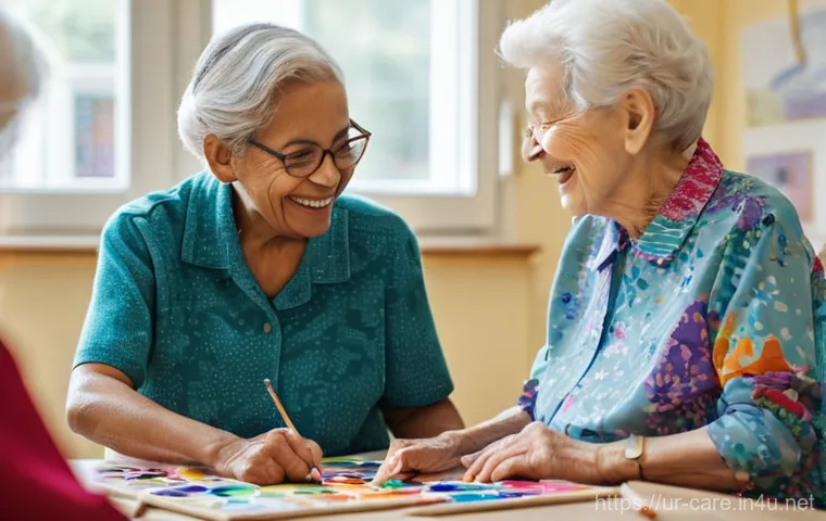 요양병원 입소 자격 조건 - **Prompt:** A heartwarming scene inside a modern, brightly lit old age home. An elderly woman, with ...
