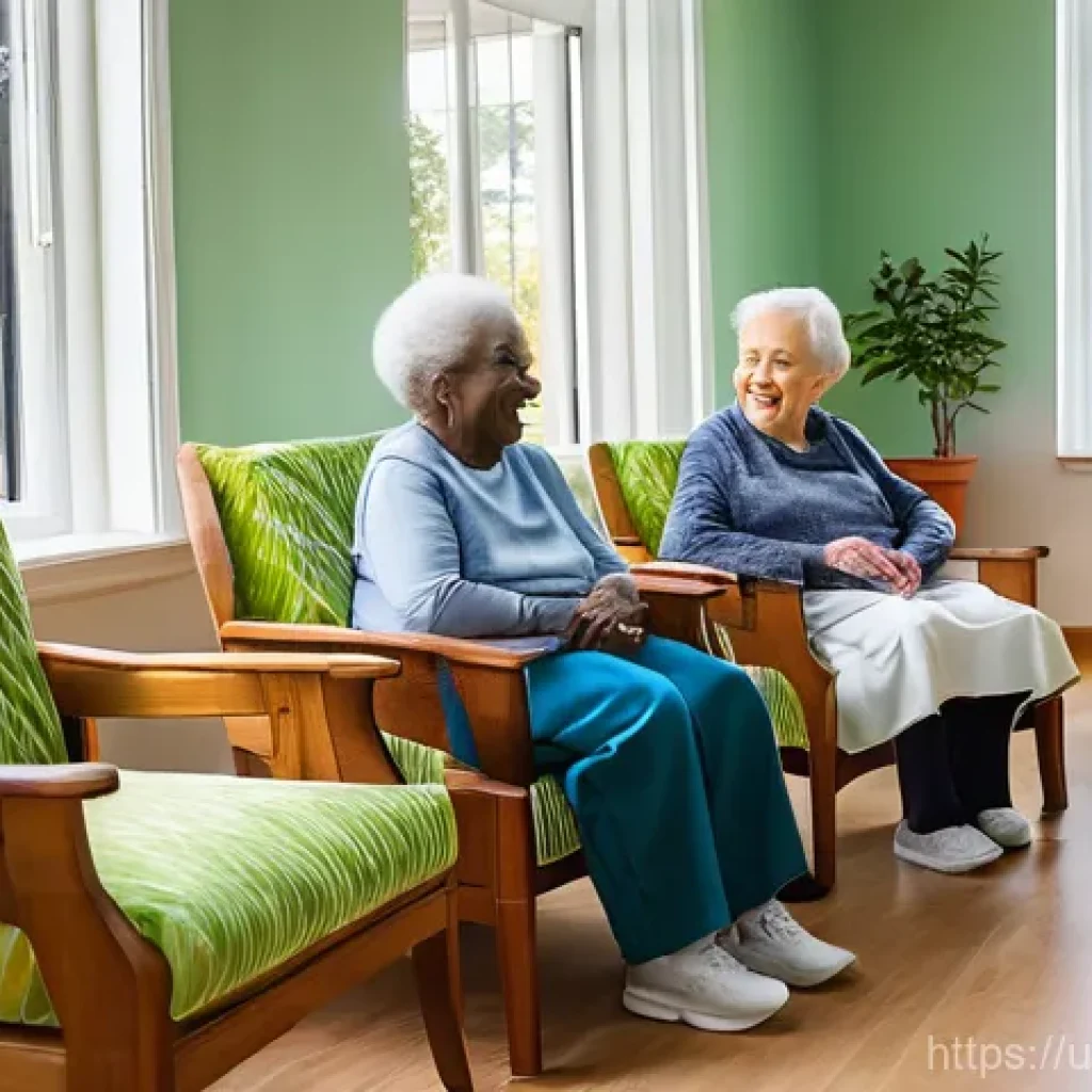 요양병원 하루 비용 - **Prompt:** A heartwarming scene in a well-lit common area of a modern nursing home. Several elderly...