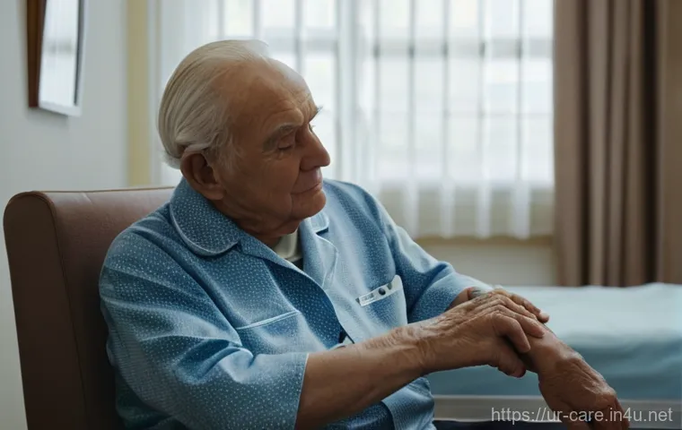 요양병원 하루 비용 - **Prompt:** A heartwarming scene in a well-lit common area of a modern nursing home. Several elderly...