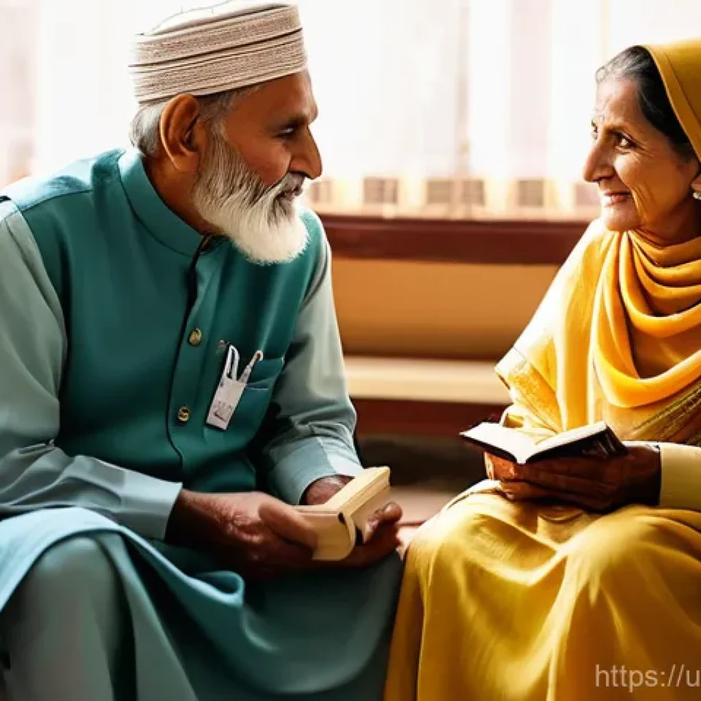 요양병원 의료보험 적용 - "A tranquil and warmly lit nursing home common area in Pakistan. Elderly Pakistani men and women, dr...