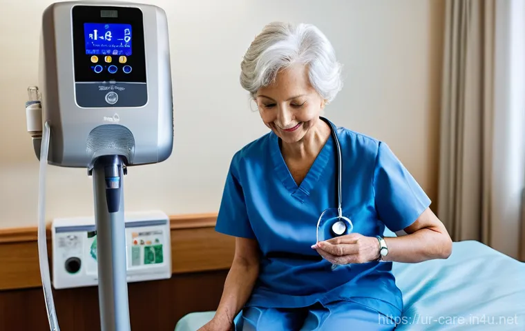 요양병원과 의료기기 수준 비교 - **Prompt 1: Advanced Medical Care in a Nursing Home Setting**
"A serene and brightly lit scene i...