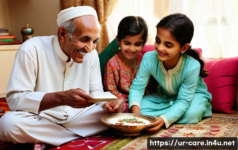 요양병원 치료 사례 - **Prompt:** A Pakistani family celebrating Eid al-Adha in a brightly decorated home. The grandmother...