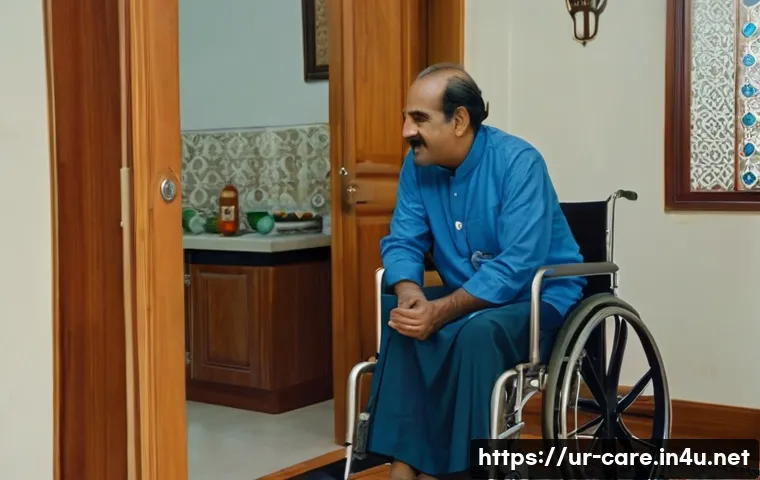 요양병원 퇴원 환자 사례 - A warm, inviting home setting in a traditional Pakistani household, showing a middle-aged male patie...