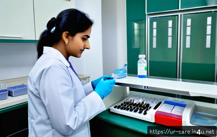 요양병원에서 가능한 검사 항목 - A modern medical laboratory scene in a Pakistani hospital setting, showing a skilled female lab tech...