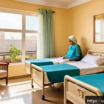 Home 20 요양병원 시설 비교 - A bright and spacious nursing home room designed with immaculate cleanliness and natural light strea...
