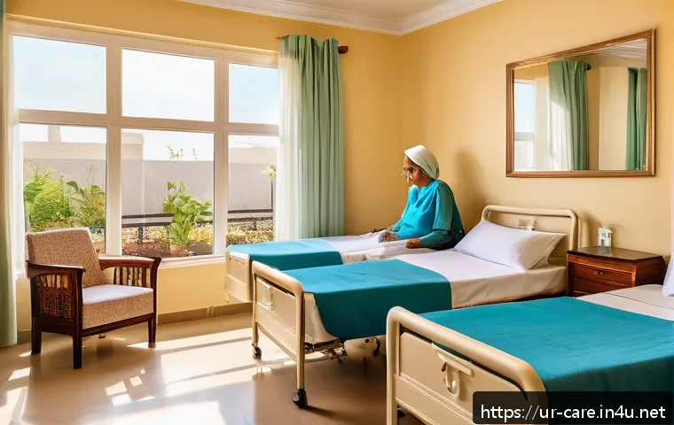 요양병원 시설 비교 - A bright and spacious nursing home room designed with immaculate cleanliness and natural light strea...