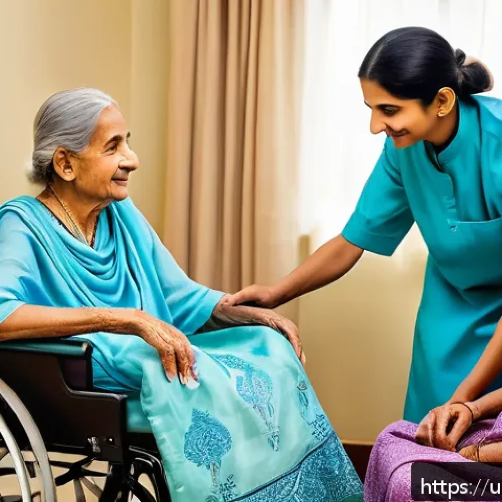 요양병원에서 관리하는 뇌졸중 사례 - A compassionate home care scene of an elderly Urdu-speaking stroke patient wearing comfortable, mode...