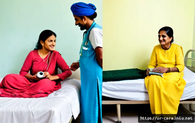 노인 요양병원과 복지센터 차이 - Photorealistic split-scene comparison in a Pakistani setting: on the left, an elderly South Asian ma...