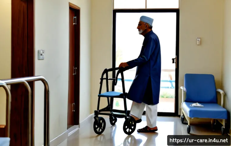 Home 17 요양병원에서 제공하는 전문 치료 - Photorealistic rehabilitation session in a modern Pakistani long-term care hospital, an elderly Urdu...